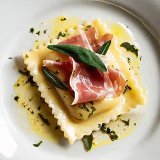 Ravioli Butter And Sage With Parma Ham
