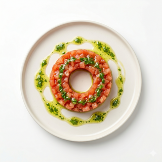 Tartare de tomate natural con vinagreta de albahaca