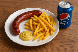 Combo Cârnați țărănești +, mustar+ garnitura la alegere + Pepsi250