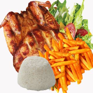 Full Chicken menu+batata+rice+salada