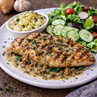 Grillowana pierś z kurczaka w sosie z grzybów leśnych