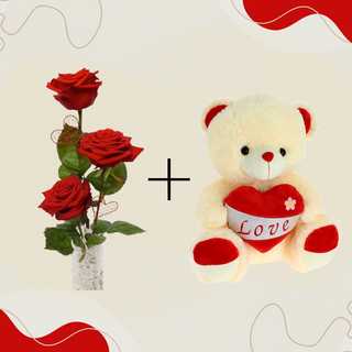 Ramo 3 Rosas Rojas + Osito