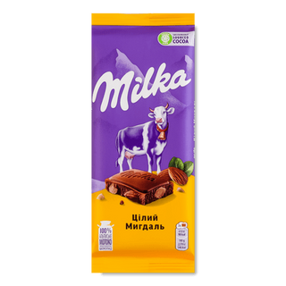 Шоколад молочний Milka з цілим мигдалем (90г)