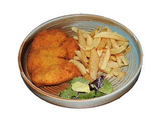 Snitel porc pane cu cartofi prajiti