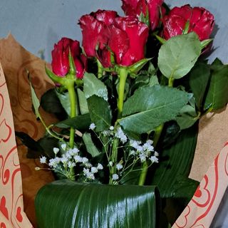 Fascio da 5 rose rosse lunghezza media