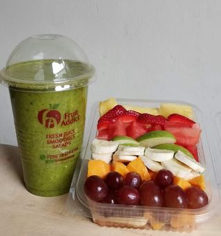 Rainbow fruit salad + Juice (300ml) + Turmeric & Ginger  shot