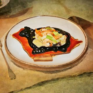 Gamberi con verdure alla piastra
