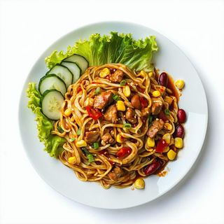 Podpłomyki pikantne z mięsem, fasolą, kukurydzą i pomidorami