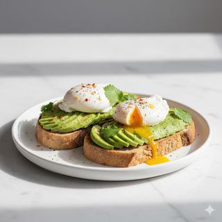 Huevos Escalfados Y Aguacate Sobre Pan Tostado