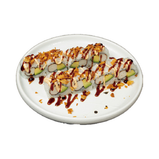91. Uramaki De Aguacate Con Cebolla Frita Y Cangrejo (8 Uds.)