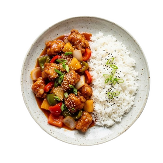 Arroz Blanco Con Cerdo Agridulce