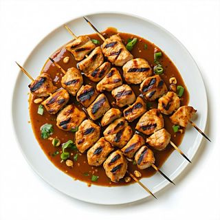 Spiedini di pollo alla griglia saltati in salsa arachidi