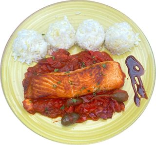 Somon asezonat cu orez simplu