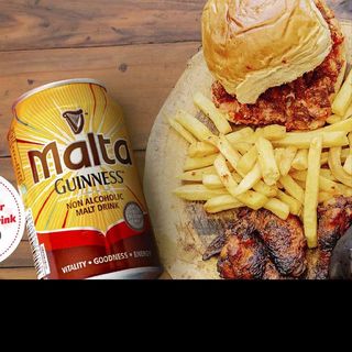 Suya burger + 2 Sides + drink (Malta Guinness Special)