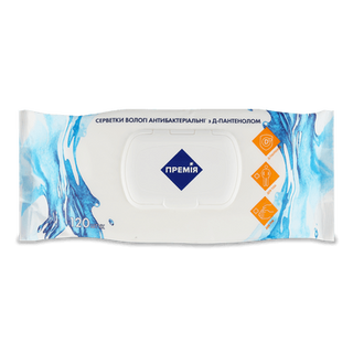 Серветки вологі «Премія» Д-пантенол антибактеріальні (120шт)