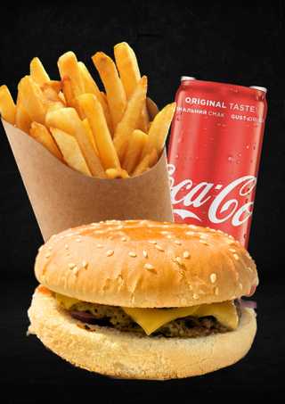 Чізбургер та фрі з Кока-колою