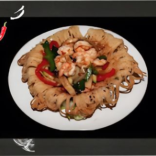 75. Gambas En Nido De Tallarines