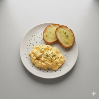 Uova strapazzate semplici e pane tostato