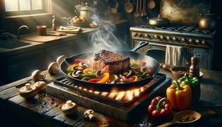 Porc cu ardei și ciuperci pe plită