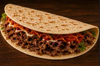 Piadina xxl doppia carne, insalata, carota, pomodoro e cipolla