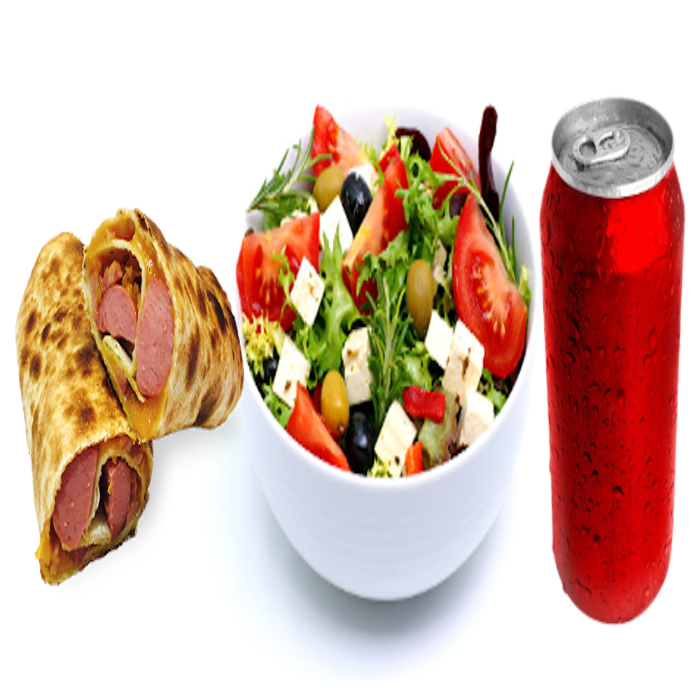 Menú ensalada, complemento y bebida