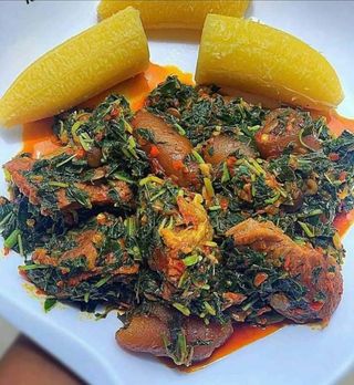 Boiled Plantain & Efo