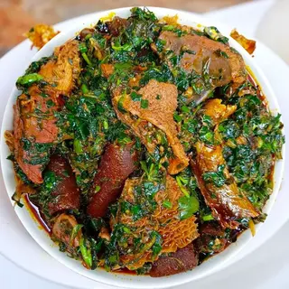 600ml bowl (Plate) of Afang soup with 4 pcs of beef takeaway