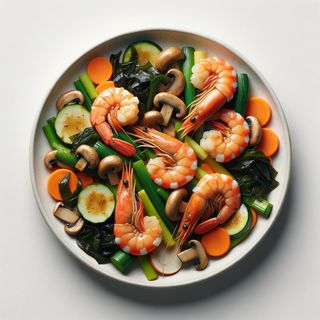 131 Gamberi saltati con misto di verdure