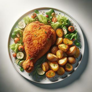 Udko panierowane z ziemniakami i surówką