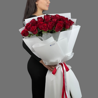 цветы Букет Art Flowers 25 красных Голландских роз 90 см 
