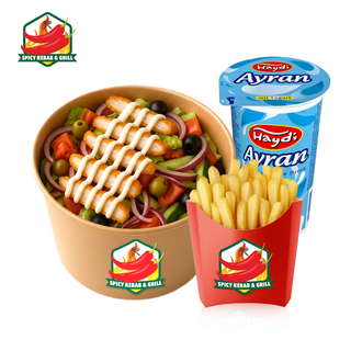 Zestaw Sałatka z Kurczakiem Premium + Pocket Frytki + Ayran
