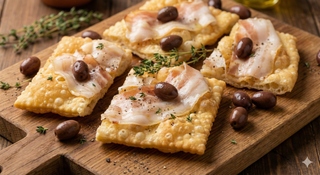 Chiacchiere al lardo e olive taggiasche