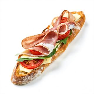Baguette De Payés Tortilla Serrano Y Tomate En Rodajas