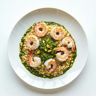 Risotto pesto di pistacchio e gamberi