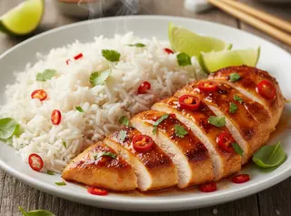 Piept de pui sweet chilli cu orez basmati