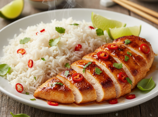 Piept de pui sweet chilli cu orez basmati