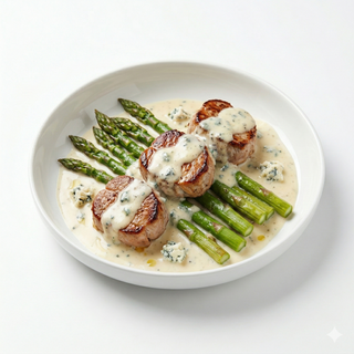 Scaloppine di maiale al gorgonzola e asparagi