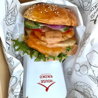 2 BBQ chicken burgers+2 Fries+2 Soda