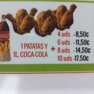 10.Piezas De Pollo (10 Uds.)Con patatas y Coca-Cola  botella 1L