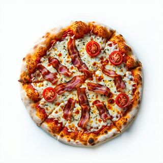 Pizza con mozzarella, lardo e pomodorini