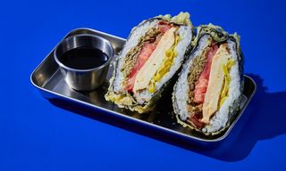 Onigirazu Smoked Suluguni & Pink Tomatoes