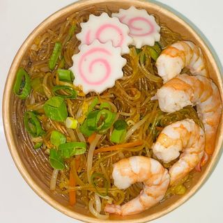 Spaghetti di soia con gamberi