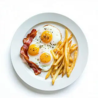Plato Combinado Huevos Con Lomo Con Bacon Y Patatas
