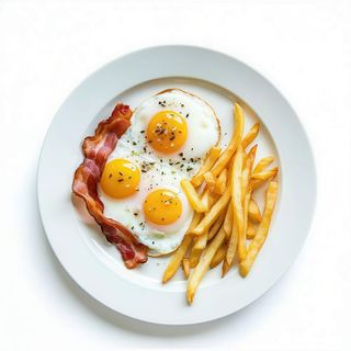 Plato Combinado Huevos Con Lomo Con Bacon Y Patatas