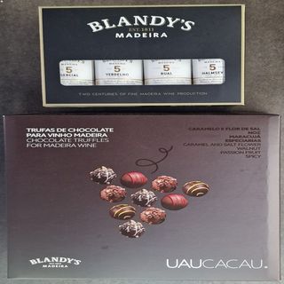 Caixa Bombons Trufas Chocolate Para Vinho Madeira + 4 Mini Garrafas V. Mad.