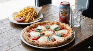 Menù pizza margherita, patatine e bibita lattina