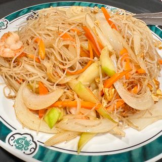 Fideos chino con gambas