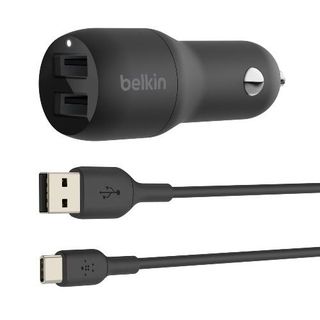 Cargador Dual Para Coche Belkin Boost Charge Usb-A 24 W + Cable Usb-C  Negro - 0745883790456