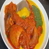 Amala on Spot with Ewedu and Gbegiri with Assorted Meat and Ponmo