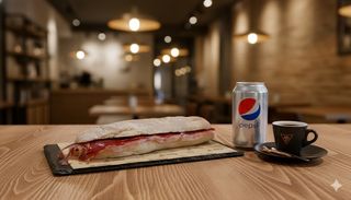 Panino artigianale con Jamon 100% Iberico cebo de campo + pepsi
